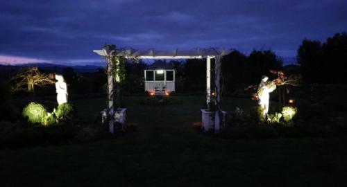 As dusk falls the solar lights come on to show the changes.
