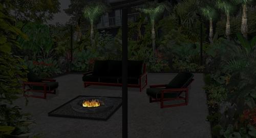 Courtyard Night lighting & a firepit creates ambience
