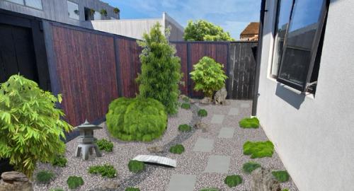 Low maintenance with small leafed plants not to close the area in