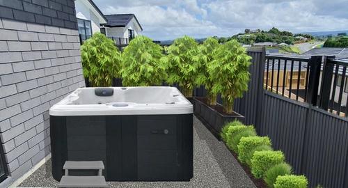 Spa Pool Area Creating privacy & a windbreak with fencing & planting for softness