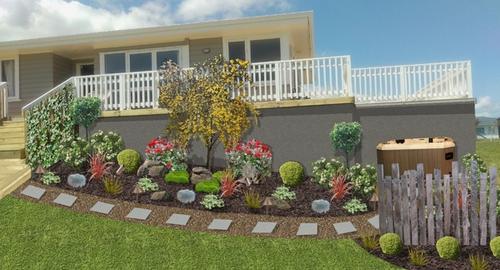 Spa Area House boxed in creates storage & a cosy place to relax in the spa. Planting for fragrance, hardness, foliage texture and colour.