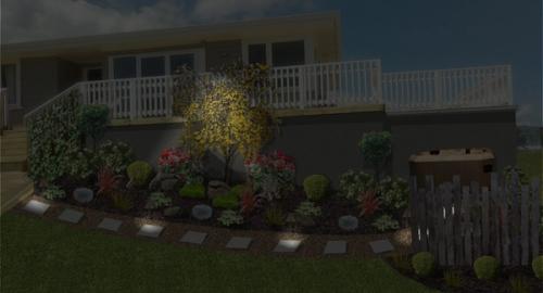 Solar lighting to Spa area with feature tree lit up.