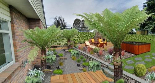 Dry River Bed Transitioning from pool area to entertainment area