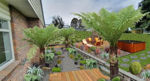 Transitioning from pool area to entertainment area
