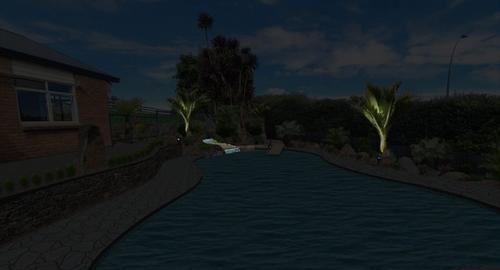 Pool Feature Garden Lighting the Nikau Palms & water feature creates points of interest