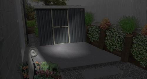 Back of House Night With night lighting this adds extra security and lightens up the feature in the native garden.