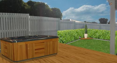 Spa Garden Now an entertainment area with a timber deck and spa pool creates an area that will get lots of use.