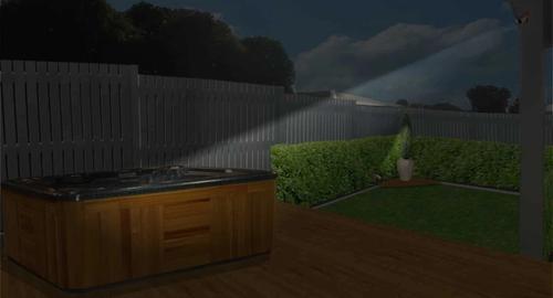 Spa Garden at Night Lighting this area now becomes a lovely place to be with a feature pot and plant in the corner of the garden and another light on the spa.