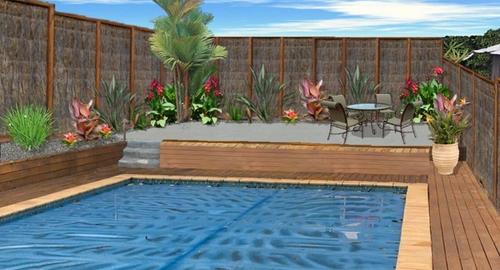 Pool Area Now with landscape design imaging I've created a large open seating area which once was a garden.