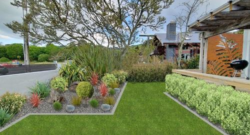 Front Feature Garden Continuing with the native theme bring in smaller varieties of flaxes & native plants that are frost hardy. Choosing plants for foliage colour and texture will give you all year round interest.