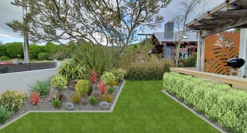 Continuing with the native theme bring in smaller varieties of flaxes & native plants that are frost hardy. Choosing plants for foliage colour and texture will give you all year round interest.