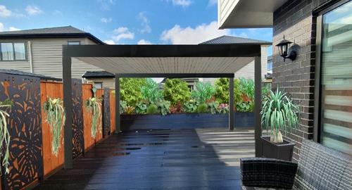 Small Patio Area Adding a pergola gives you privacy from surrounding two storey homes. Adding a subtropical garden gives you a lush, private and inviting area to relax.