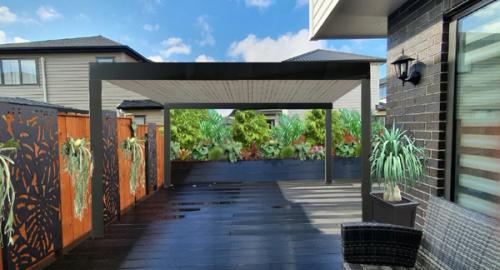 Adding a pergola gives you privacy from surrounding two storey homes. Adding a subtropical garden gives you a lush, private and inviting area to relax. 