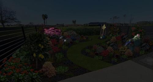 Courtyard Looking Out @ Night Courtyard with highlighted plants @ night.