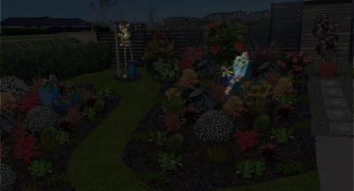 Feature tree & pot @ night creates interest